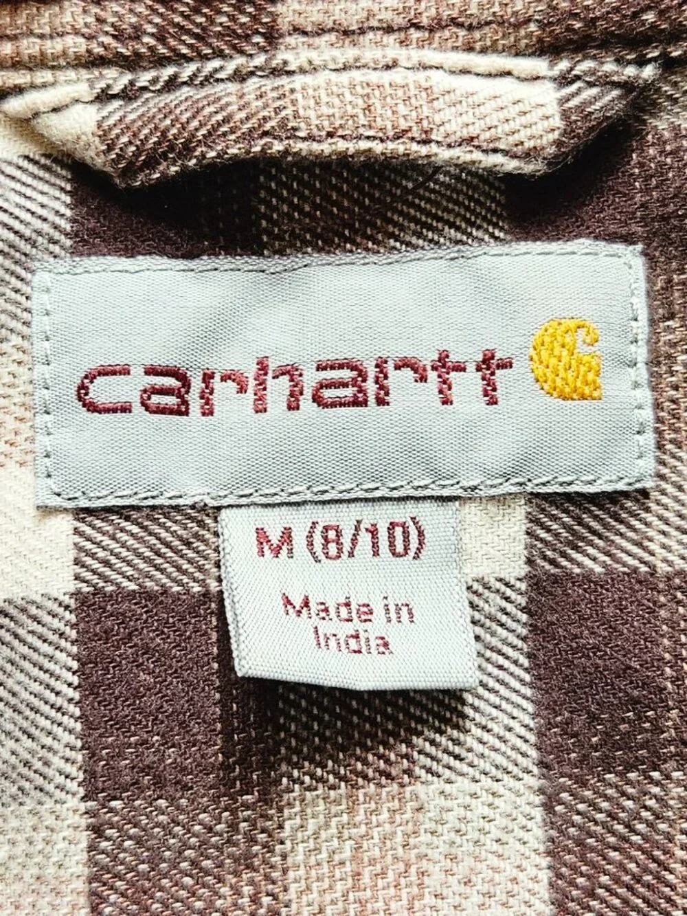 Carhartt Womens Medium Rugged Flex Plaid Flannel Shirt Brown Tan Button Up M 8 1 - Picture 8 of 9